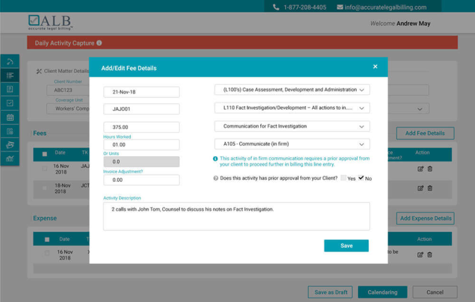 screenshot of Accurate Legal Billing